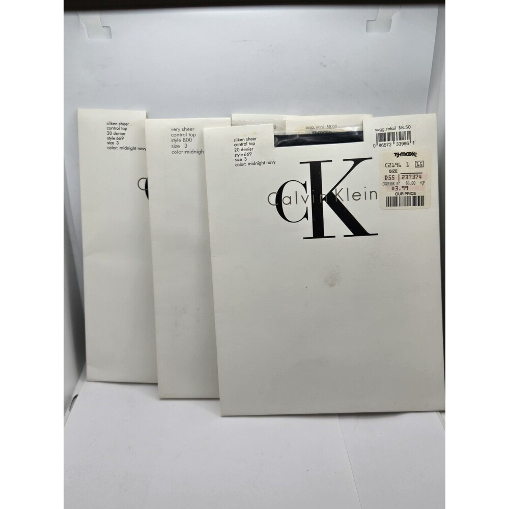New Vintage 1992 CK Calvin Klein Control Top Pantyhose Midnight Navy Sz 3